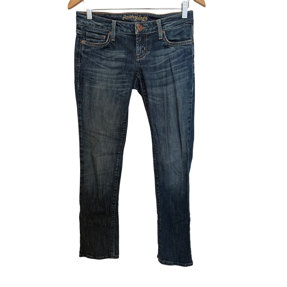 American Eagle Blue Low-Rise Straight 77 Denim Jeans Size 2 SHORT Y2K Western